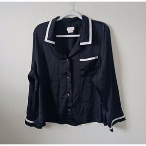 Kate Spade New York Satin Pajama Top Black White‎ Button Down XL